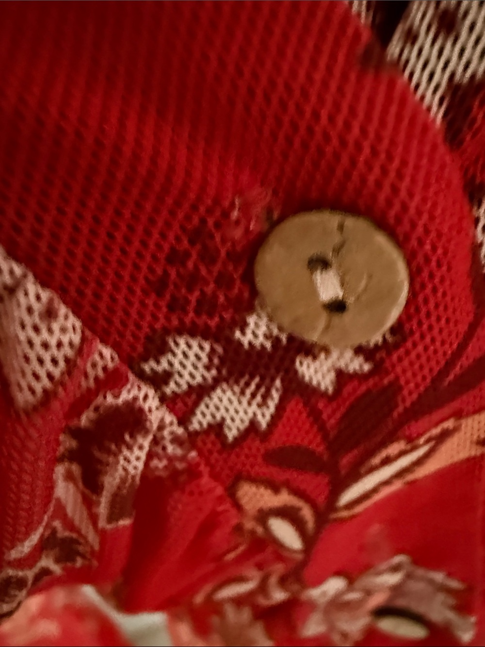 Sheer Red Floral Button-Front Women’s Top - Picture 4 of 4